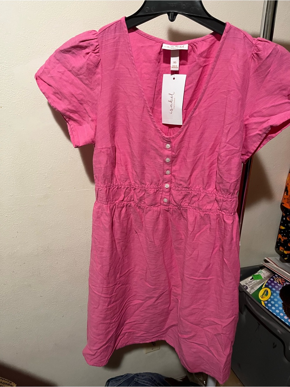 Isabel Maternity Pink Short Sleeve Button-Front Dress size XS NWT